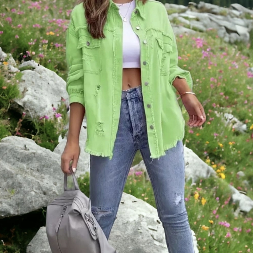 Distressed Green Denim Top/Jacket